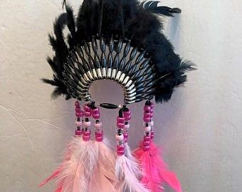 PINK NIGHT Mini Head Dress Made in the USA of Cherokee Heritage & Inspiration