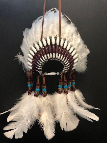 WHITE WIND Mini Head Dress Made in the USA of Cherokee Heritage & Inspiration
