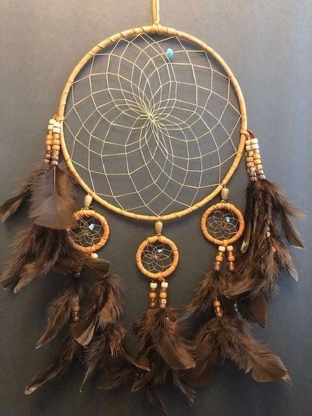 CHANDELIER with Brown Feathers Dream Catcher Made in the USA of Cherokee Heritage & Inspiration