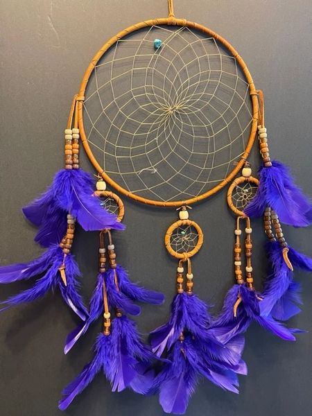 CHANDELIER with Purple Feathers Dream Catcher Made in the USA of Cherokee Heritage & Inspiration