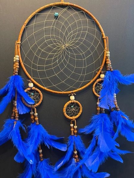 CHANDELIER with Royal Blue Feathers Dream Catcher Made in the USA of Cherokee Heritage & Inspiration