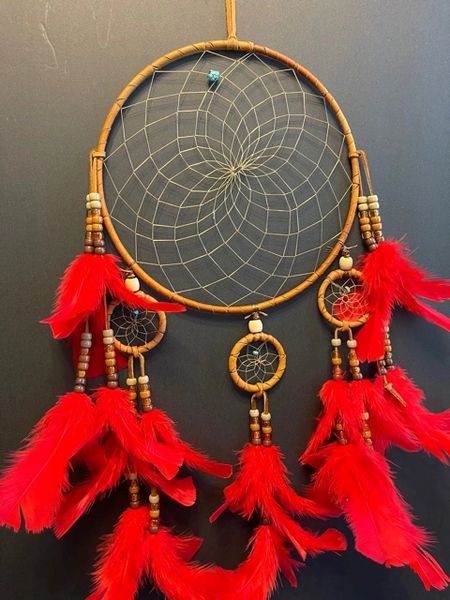 CHANDELIER with Red Feathers Dream Catcher Made in the USA Cherokee Heritage and Inspiration