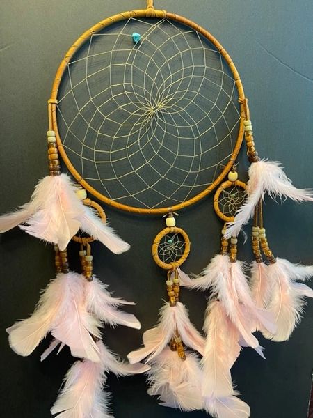 CHANDELIER with Cotton Candy Pink Feathers Dream Catcher Made in the USA of Cherokee Heritage & Inspiration