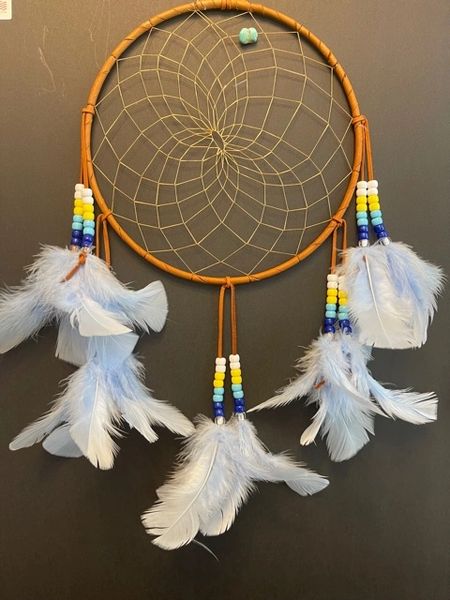 BLUE SUN RISE with Baby Blue Feathers Dream Catcher Made in the USA of Cherokee Heritage & Inspiration