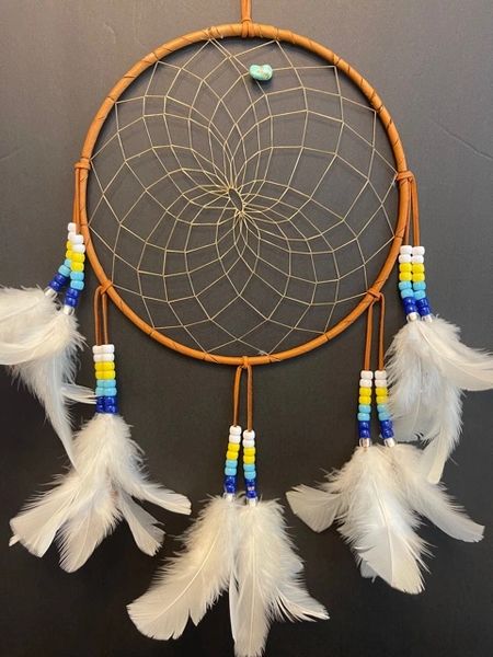 BLUE SUN RISE with White Feathers Dream Catcher Made in the USA of Cherokee Heritage & Inspiration