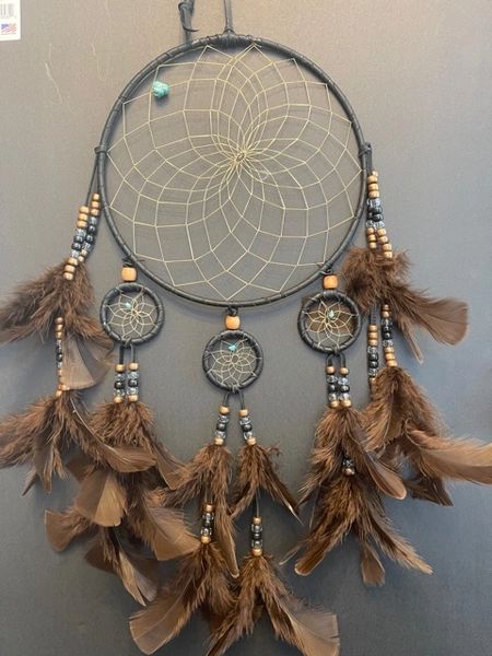 BLACK CHANDELIER with Brown Feathers Dream Catcher Made in the USA of Cherokee Heritage & Inspiration