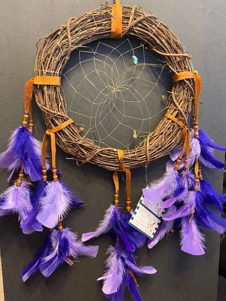 12" PURPLE and LAVENDER Grapevine Wreath Dream Catcher Made in the USA of Cherokee Heritage & Inspiration