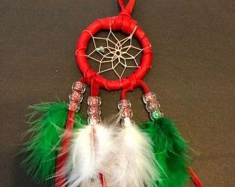 Red Christmas Ornament Dream Catcher Made in the USA of Cherokee Heritage & Inspiration