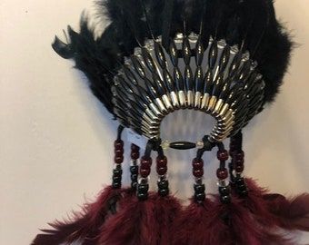 BURGUNDY BERRIES Mini Head Dress Made in the USA of Cherokee Heritage & Inspiration