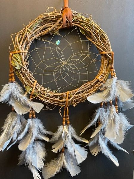 15" GRAY Grapevine Wreath Dream Catcher Made in the USA of Cherokee Heritage & Inspiration