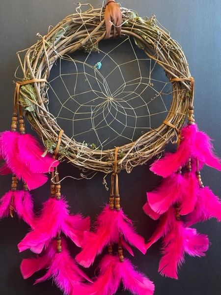 12" FUCHSIA Grapevine Wreath Dream Catcher Made in the USA of Cherokee Heritage & Inspiration