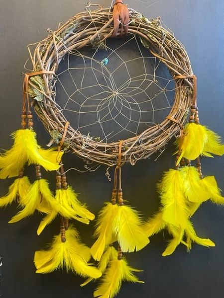 YELLOW Grapevine Wreath Dream Catcher Made in the USA of Cherokee Heritage & Inspiration