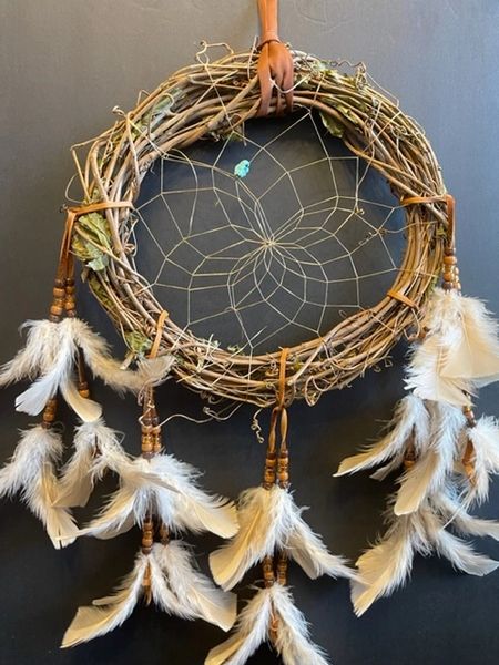 15" BEIGE Grapevine Wreath Dream Catcher Made in the USA of Cherokee Heritage & Inspiration