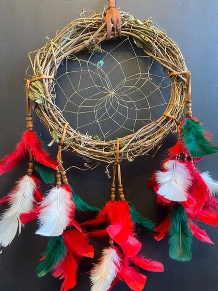 24" CHRISTMAS HOLIDAY Grapevine Wreath Dream Catcher Made in the USA of Cherokee Heritage & Inspiration