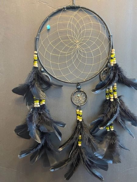 BLACK CHANDELIER with Black Feathers Made in the USA | Authentic Native  American Dreamcatchers