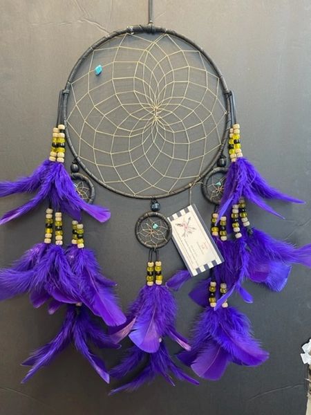 BLACK CHANDELIER with Purple Feathers Dream Catcher Made in the USA of Cherokee Heritage & Inspiration