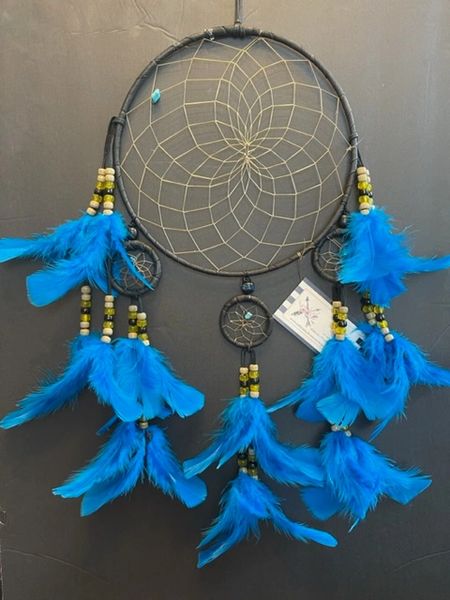 BLACK CHANDELIER with Turquoise Feathers Dream Catcher Made in the USA of Cherokee Heritage & Inspiration