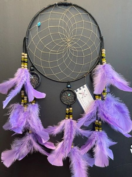 BLACK CHANDELIER with Lavender Feathers Dream Catcher Made in the USA of Cherokee Heritage & Inspiration