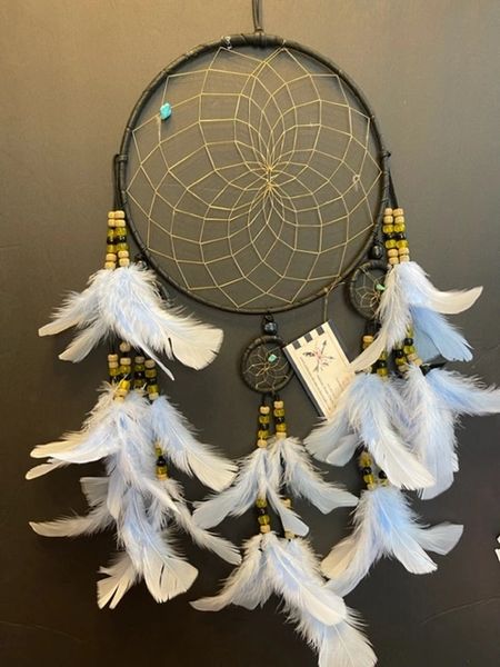 BLACK CHANDELIER with Baby Blue Feathers Dream Catcher Made in the USA of Cherokee Heritage & Inspiration