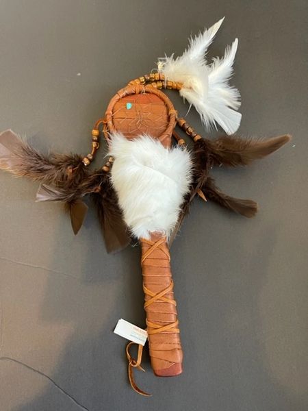 Talking Stick with 2 Dream Catchers with White Rabbit Pelt