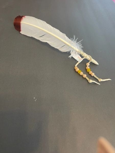 Imitation Eagle Dipped Feather with Ivory Leather Smudge Fan with Pony Beads