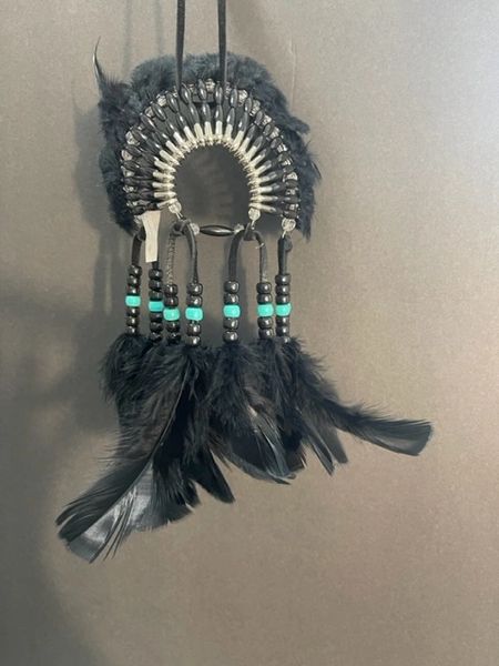 BLACK TURQUOISE Mini Head Dress Made in the USA of Cherokee Heritage & Inspiration