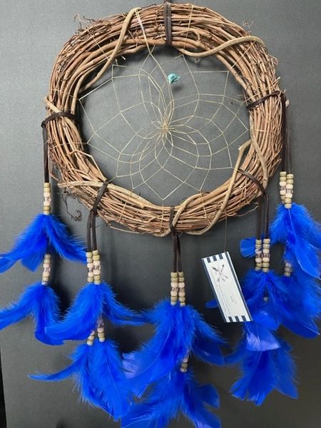 18" ROYAL BLUE Grapevine Wreath Dream Catcher Made in the USA of Cherokee Heritage and Inspiration