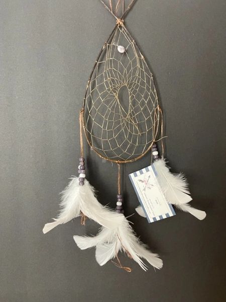 Amethyst WHITE OJIBWE Willow Dream Catcher Made in the USA of Cherokee Heritage & Inspiration
