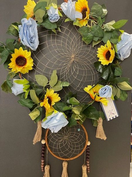 SUN FLOWERS BLUE ROSES Dream Catcher Made in the USA of Cherokee Heritage & Inspiration