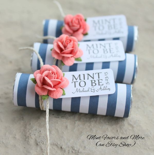 Navy Stripe Wedding Favor With Coral Rose Nautical Beach Theme