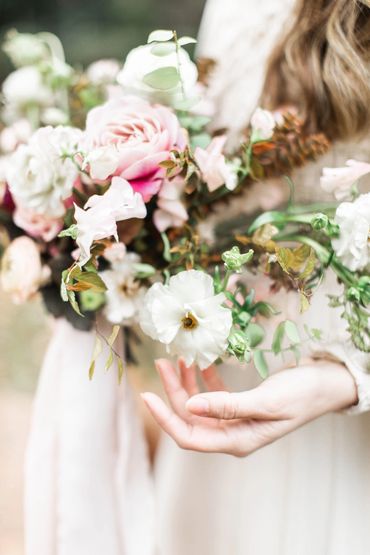 Beautiful Bridal bouquet with white and blush roses and silk ribbon, Atlanta Wedding Florist