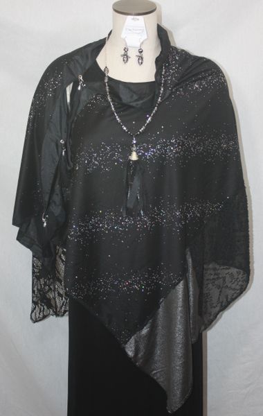 Patchwork Poncho - Black with Silver Stars