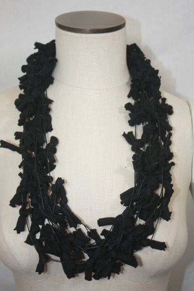 TeeKnot Black on Black Cord Yarn Necklace Scarf with Magnetic Clasp