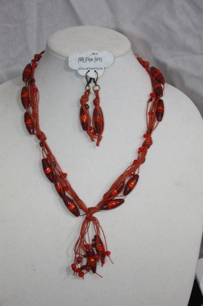 Handknotted Irish Linen Sienna and Crystal Necklace/Earring Set