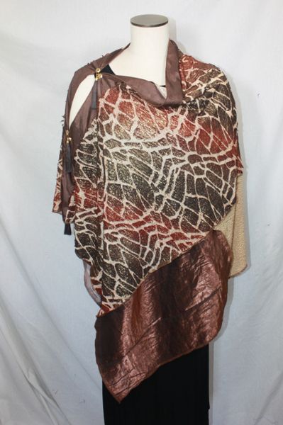 Patchwork Poncho - Brown Cracked Knit Foil Knit with Browns, Camels & Bronze