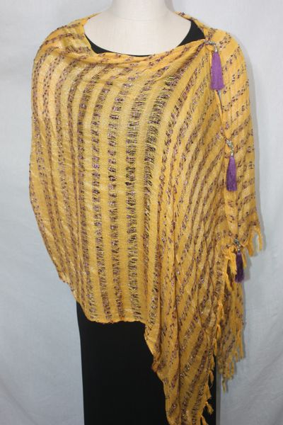 Woven Shades of Yellow & Purple Vest/Poncho/Scarf with Tassel Accents