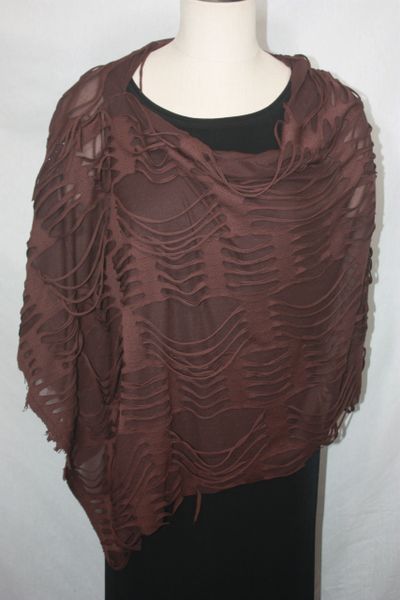 Brown Distressed Fabric Poncho