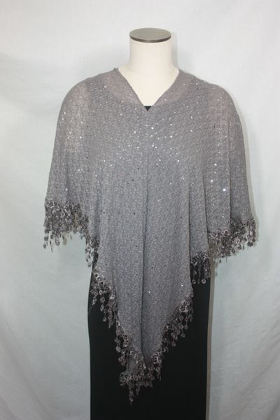 Gray Sequin Lacey Fabric with Venetian Lace Fabric Poncho