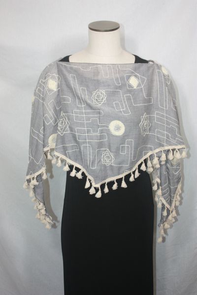 Beige Embroidered Fabric Poncho