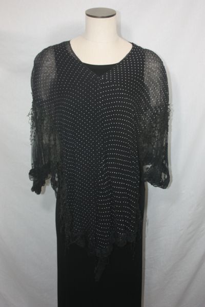 Black White Polka Dot Fabric with Lace Poncho