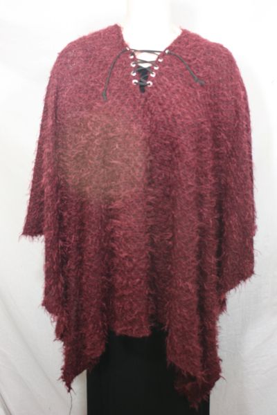 Burgundy, Green, Brown or Teal Sweater Fabric with Suede Laces Poncho