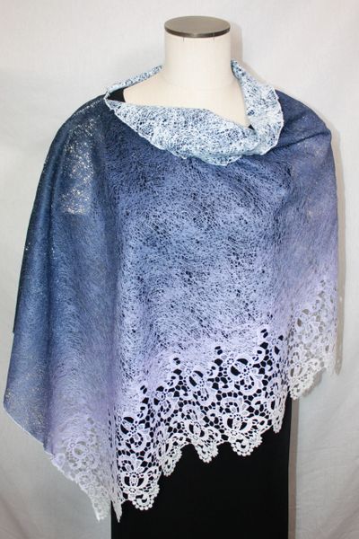 Purpley Blue Fabric with Lace Border Poncho