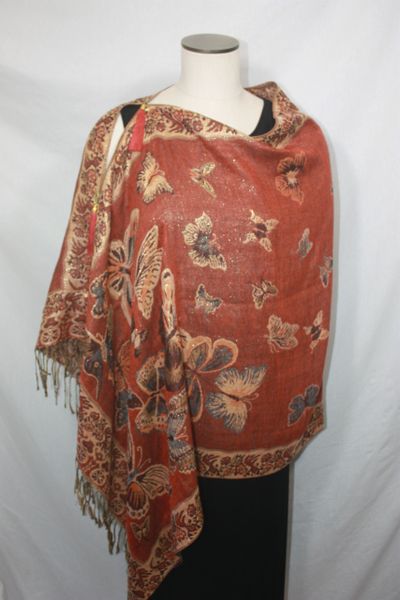 Pashmina Poncho - Rust, Copper, Camel and Grays