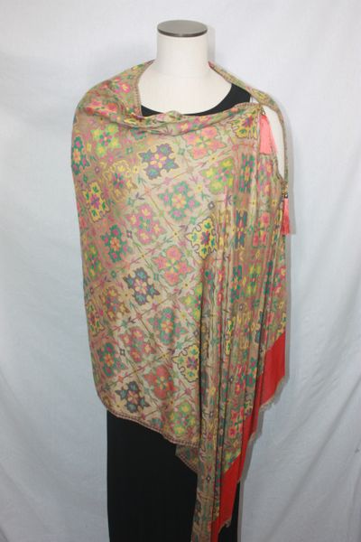 Pashmina Poncho - Camel Red and Yellow Silk Modal