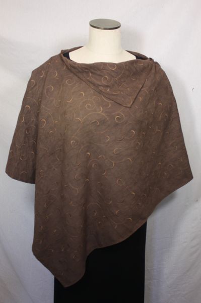 Brown Embroidered Microsuede Poncho