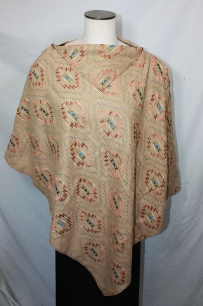 Light Brown Embroidered Microsuede Poncho