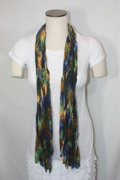 Green, Blue and Camel Ribbon Scarf