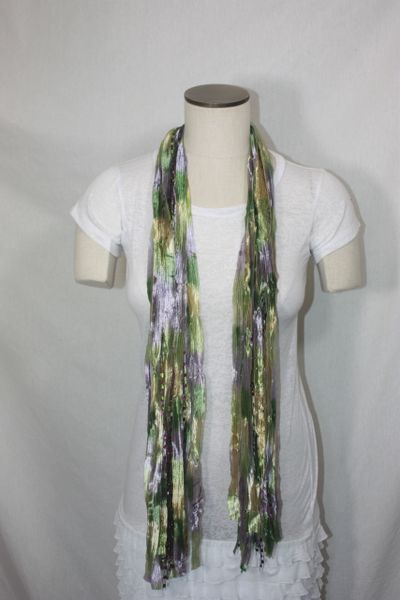 Olive Green, Heather Purple and Camel Ribbon Scarf