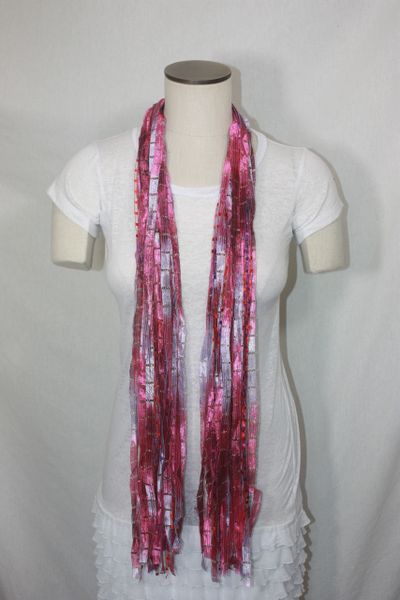 Magenta and Lavender Purple Ribbon and Ladder Yarn Scarf