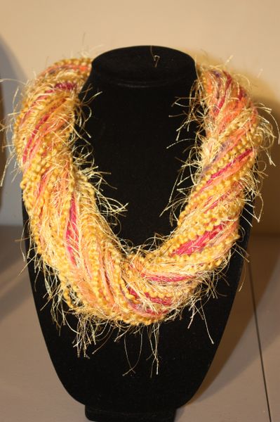 Golden Yellow/Magenta/Pink Yarn Necklace Scarf